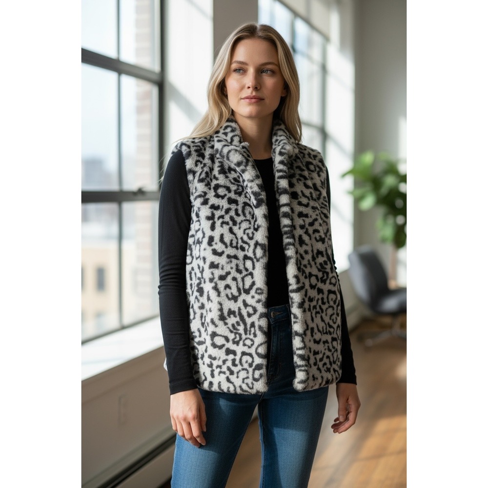 Charlie Paige Faux Fur Leopard Print Vest – Gray & Black – Size Large‎ - Picture 3 of 8